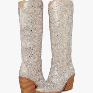 NWOT sold at anthro Madden Arizona Silver Sparkley Rhinestone cowboy Boots 8.5